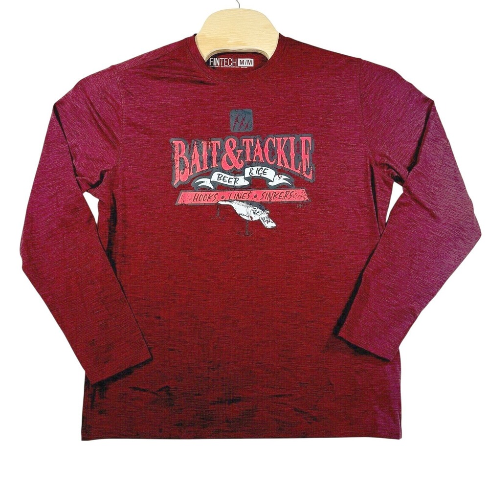 Fintech Performance Long Sleeve Shirt Mens Medium Oxblood Red Bait & Tackle UV